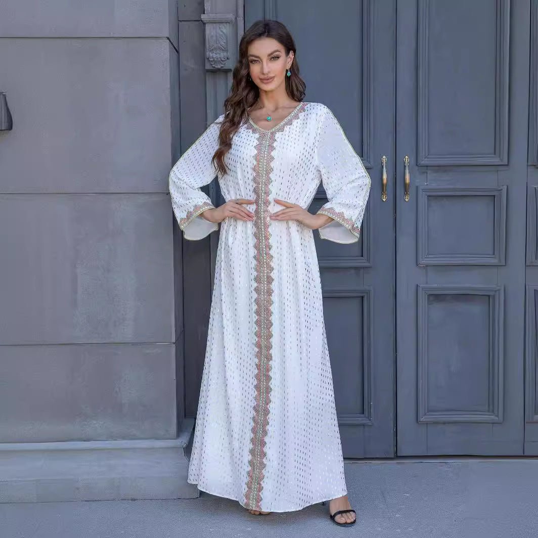 Metallic Embroidered Lace Trim Abaya (MA367)