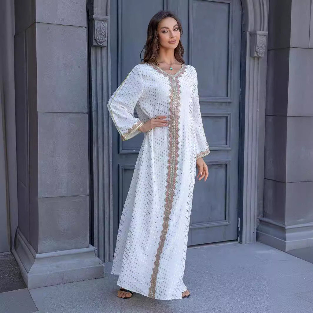 Metallic Embroidered Lace Trim Abaya (MA367)