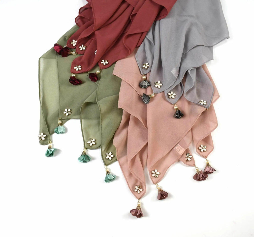 Pearl chiffon square hijab scarf (MH030)