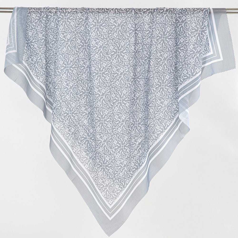 MH072 Square Floral Print Wavy Cut-off Voile Hijab
