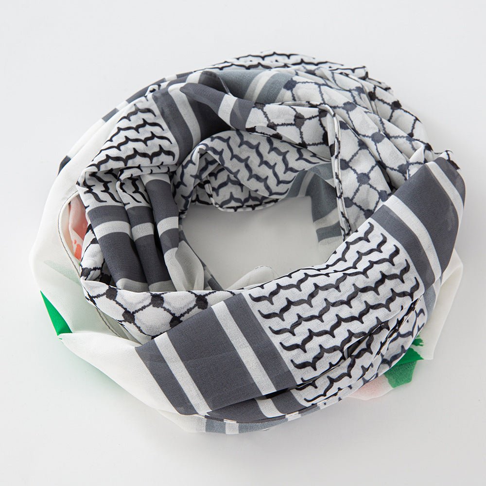 MH074 Keffiyeh Printed chiffon Hijab