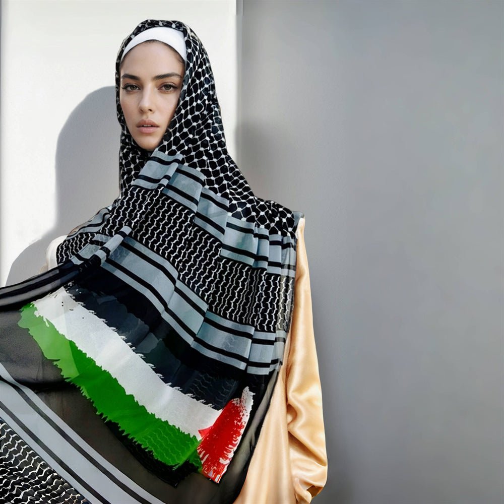 MH074 Keffiyeh Printed chiffon Hijab