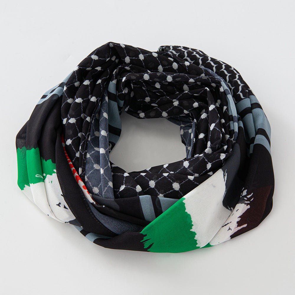 MH074 Keffiyeh Printed chiffon Hijab