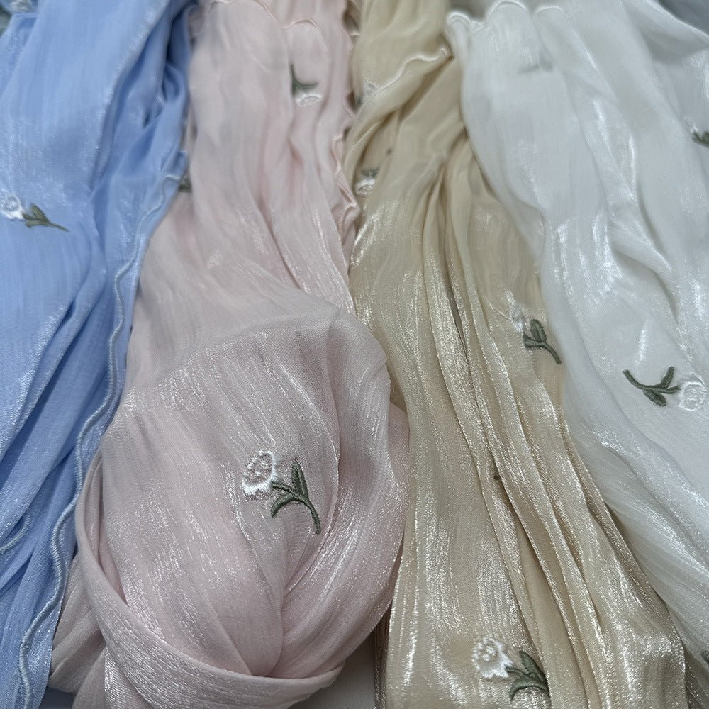 MH080 Breathable And Cool Crepe Embroidered Hijab