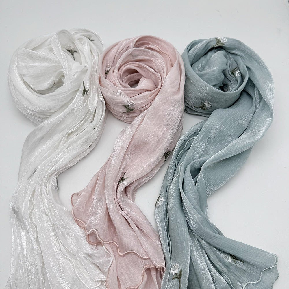 MH080 Breathable And Cool Crepe Embroidered Hijab