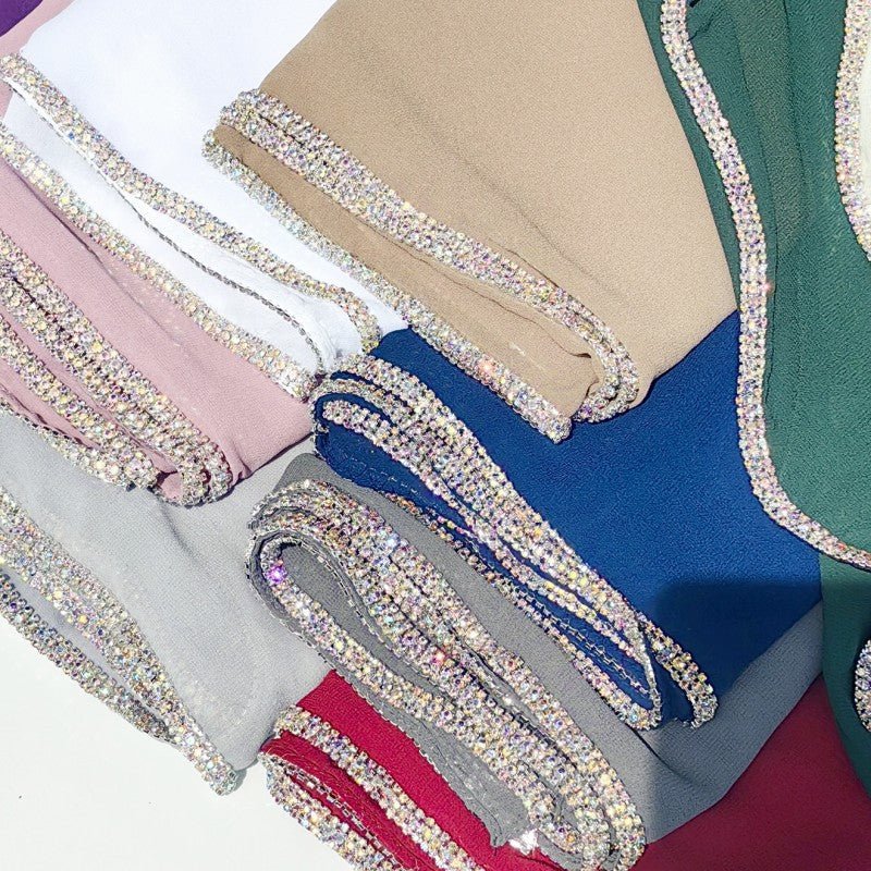 Diamond Trimmed Chiffon Hijab(MH087)