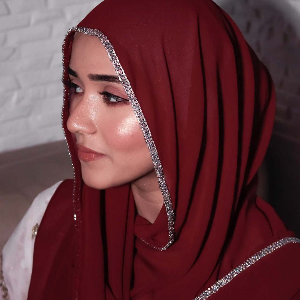 Diamond Trimmed Chiffon Hijab(MH087)