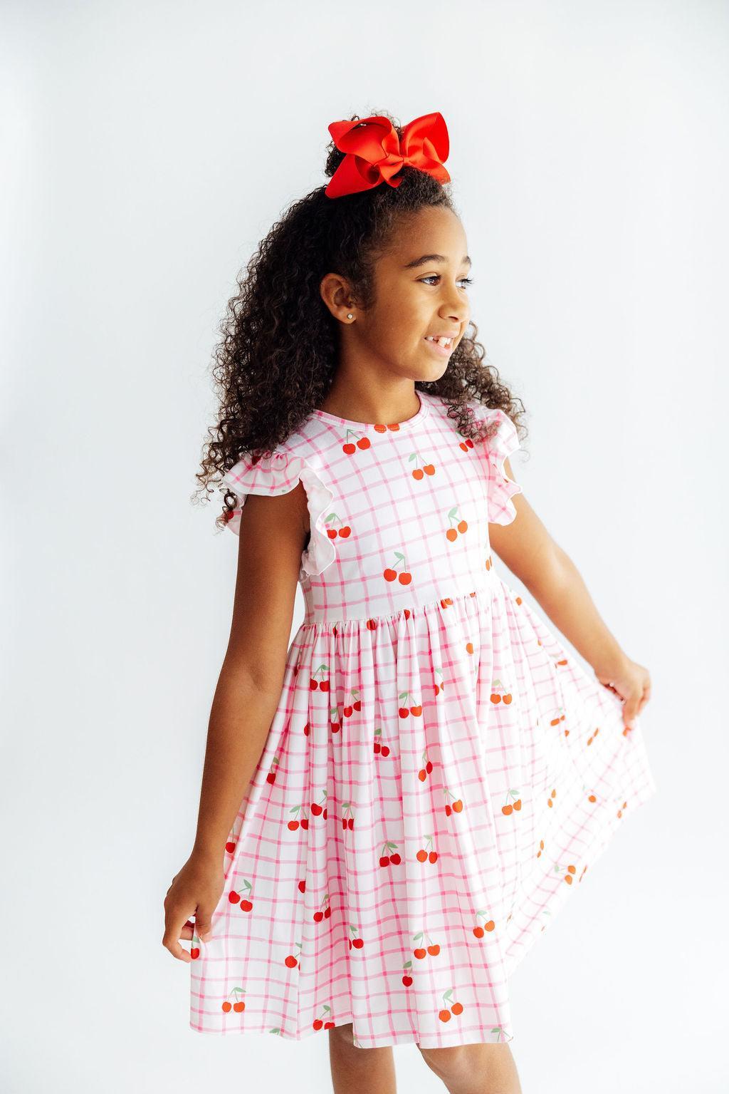 Cherry Sweet Flutter Sleeve Twirl Dress