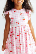 Cherry Sweet Flutter Sleeve Twirl Dress