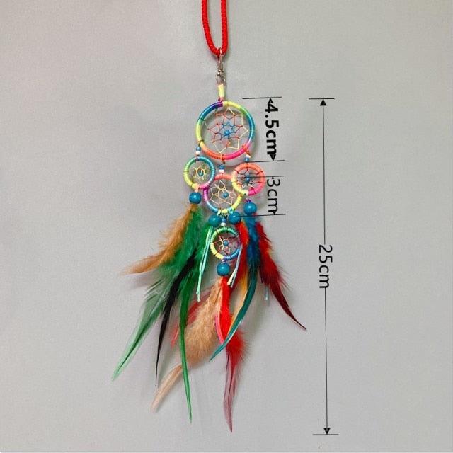 Mini Dream Catcher With Natural Feather Wind Chime Hanging Handmade Lace Feathers Bead Dream Catcher Wind Chimes Hanging Home Room Decoration Car Pendant Ornament Craft Dreamcatcher For Gift Memorial Festival Photography