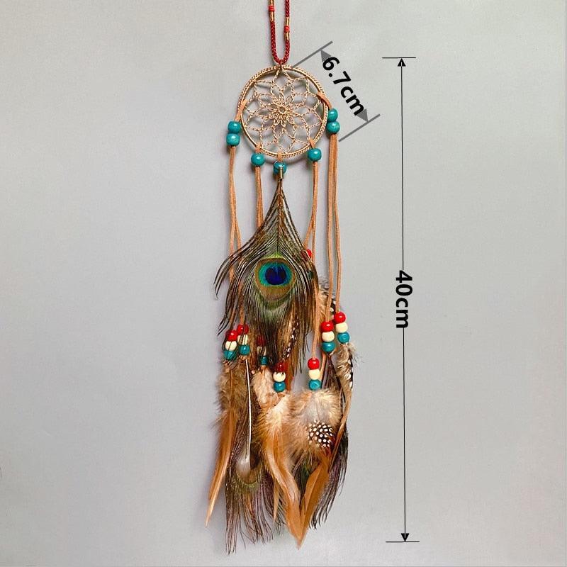 Mini Dream Catcher With Natural Feather Wind Chime Hanging Handmade Lace Feathers Bead Dream Catcher Wind Chimes Hanging Home Room Decoration Car Pendant Ornament Craft Dreamcatcher For Gift Memorial Festival Photography