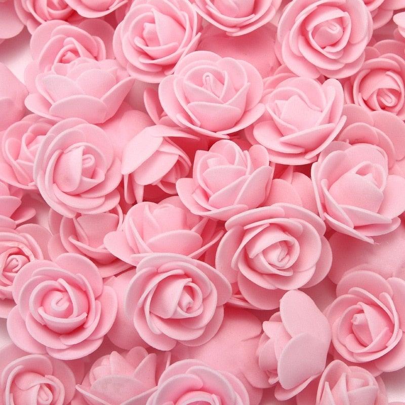 Mini Fake Rose Flower Heads 50/100/200 Pieces Teddy Bear of Roses 3cm Foam Wedding Flowers Accessories Make Bridal Hair Clips Headbands Dress