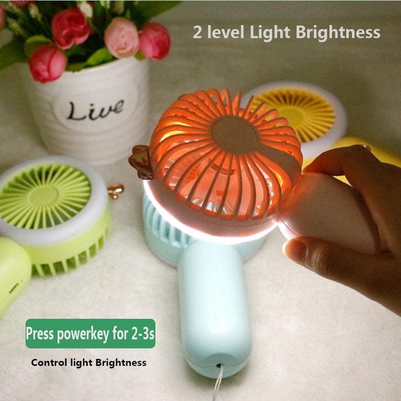 Mini Portable Fan USB Rechargeable Night Light Cooling Handheld Fan Three Speed Adjustable Pocket Personal Small Hand Fan for Child Home School Travel LED Fan