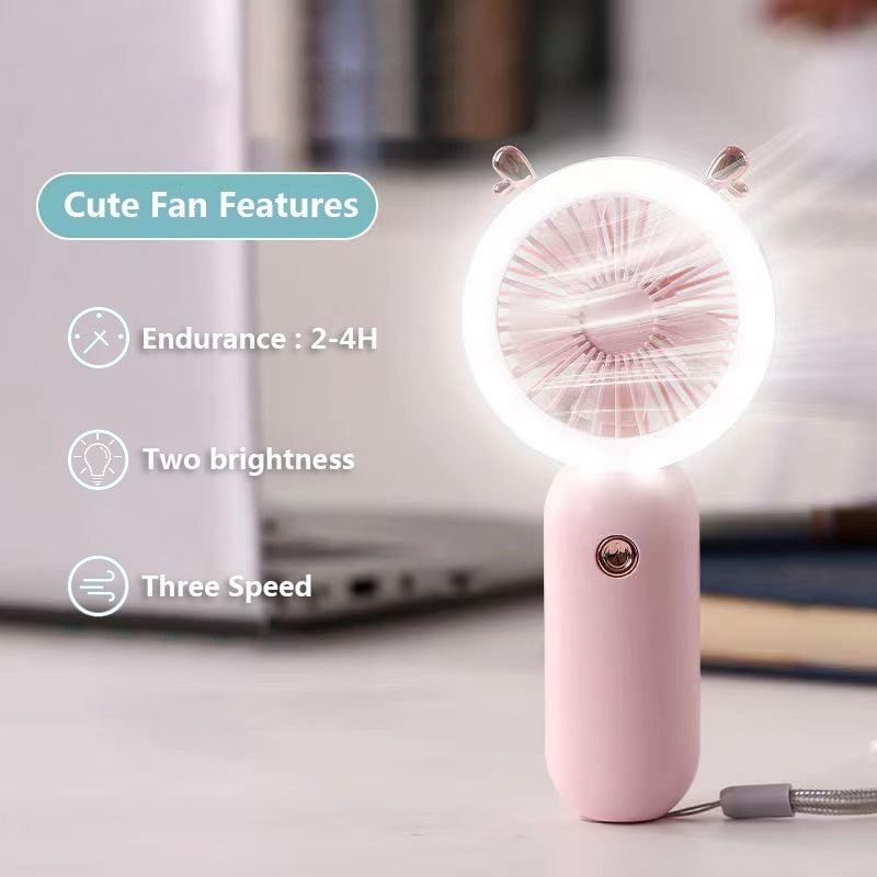 Mini Portable Fan USB Rechargeable Night Light Cooling Handheld Fan Three Speed Adjustable Pocket Personal Small Hand Fan for Child Home School Travel LED Fan