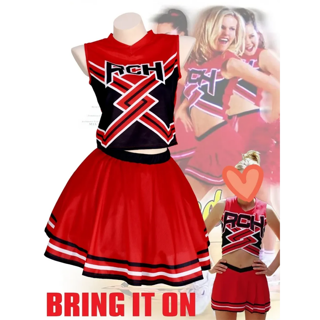 Takerlama RCH Printed Cheerleader Uniform Bring it On Cosplay Women's Fancy Dress Tank Top Mini Skirt Halloween Costume Clothes