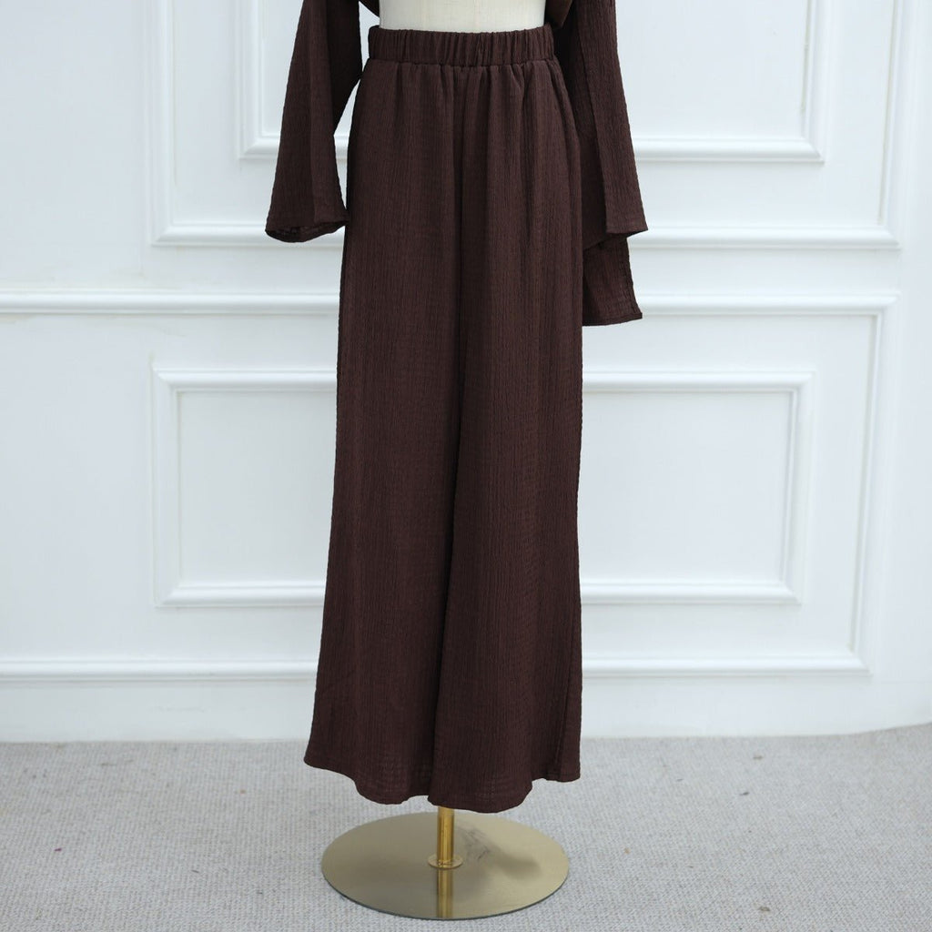 Minimalist Luxury Modest Lounge Two-Piece Set | Asymmetrical Cardigan & Wide-Leg Pants (MS093)