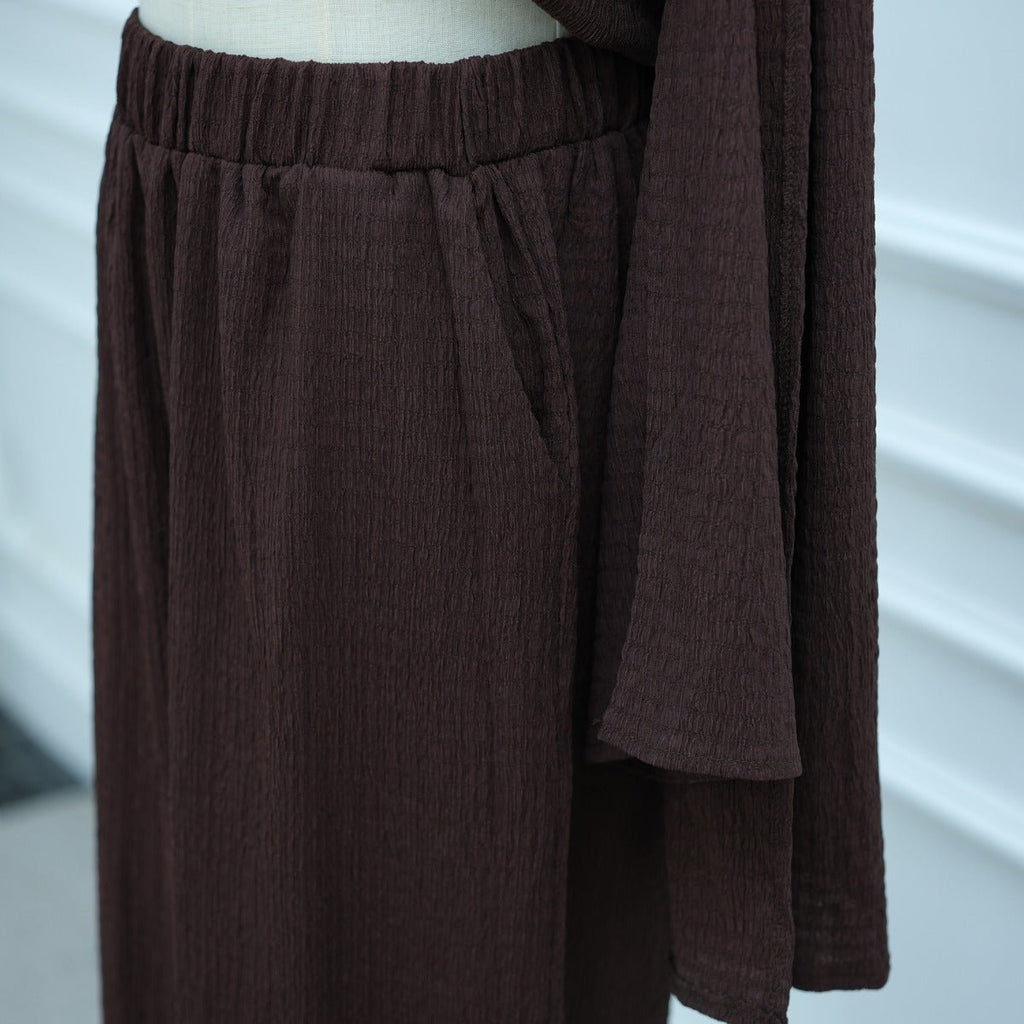 Minimalist Luxury Modest Lounge Two-Piece Set | Asymmetrical Cardigan & Wide-Leg Pants (MS093)