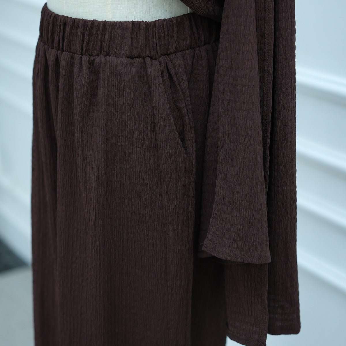 Minimalist Luxury Modest Lounge Two-Piece Set | Asymmetrical Cardigan & Wide-Leg Pants (MS093)