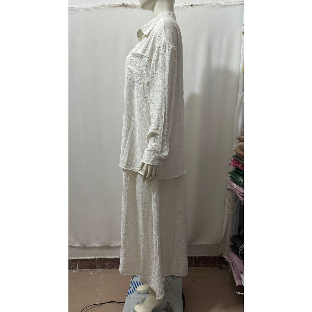 Minimalist White Casual Elegance Wrinkle-Texture Two-Piece Set  (MS091)