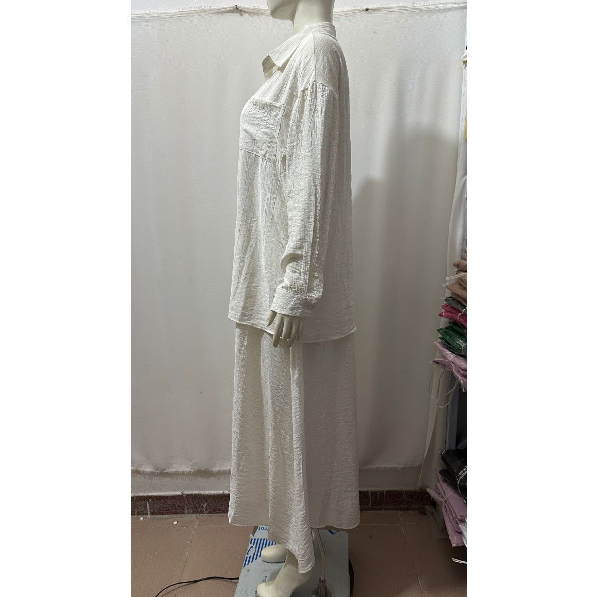 Minimalist White Casual Elegance Wrinkle-Texture Two-Piece Set  (MS091)