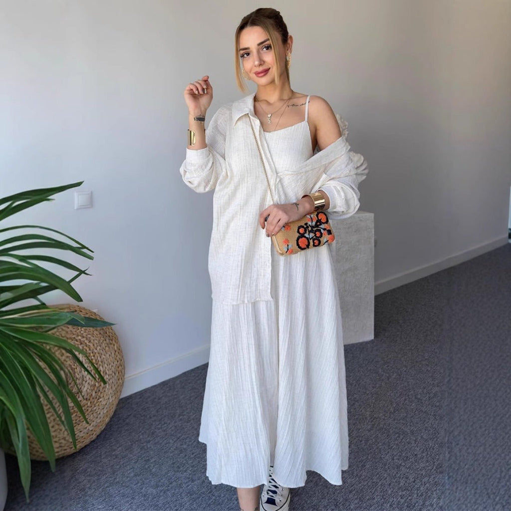Minimalist White Casual Elegance Wrinkle-Texture Two-Piece Set  (MS091)