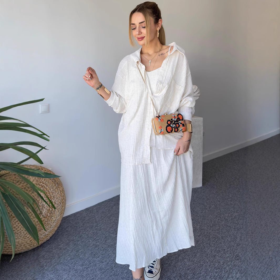 Minimalist White Casual Elegance Wrinkle-Texture Two-Piece Set  (MS091)
