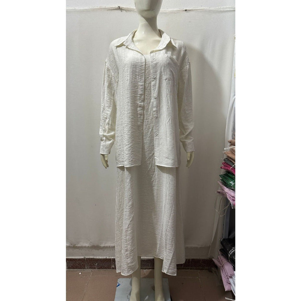 Minimalist White Casual Elegance Wrinkle-Texture Two-Piece Set  (MS091)