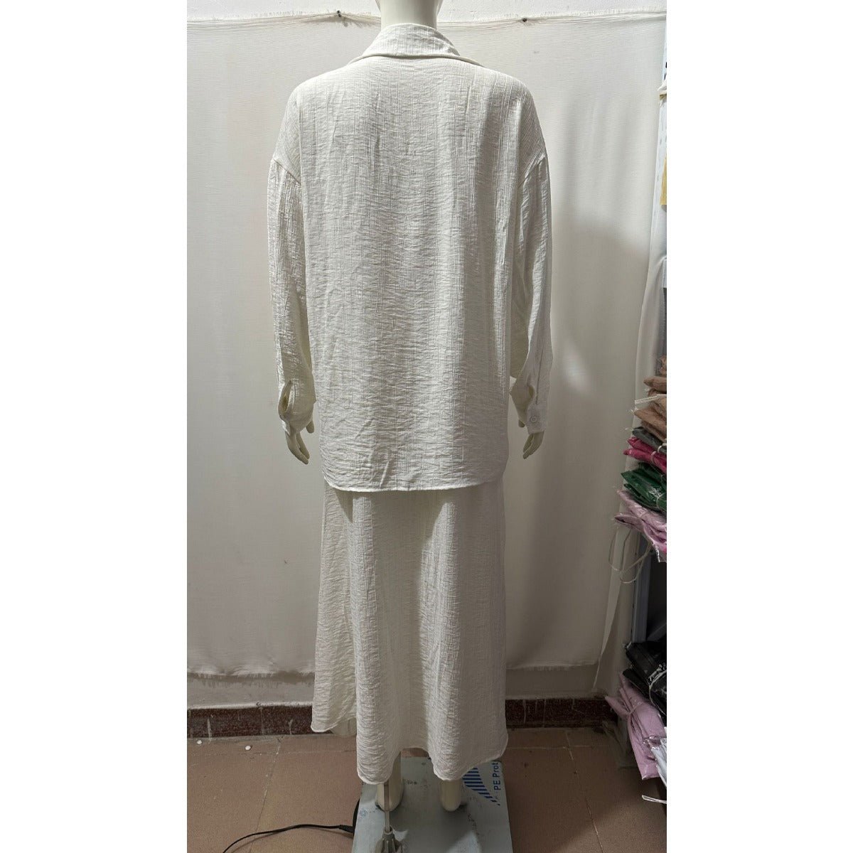 Minimalist White Casual Elegance Wrinkle-Texture Two-Piece Set  (MS091)