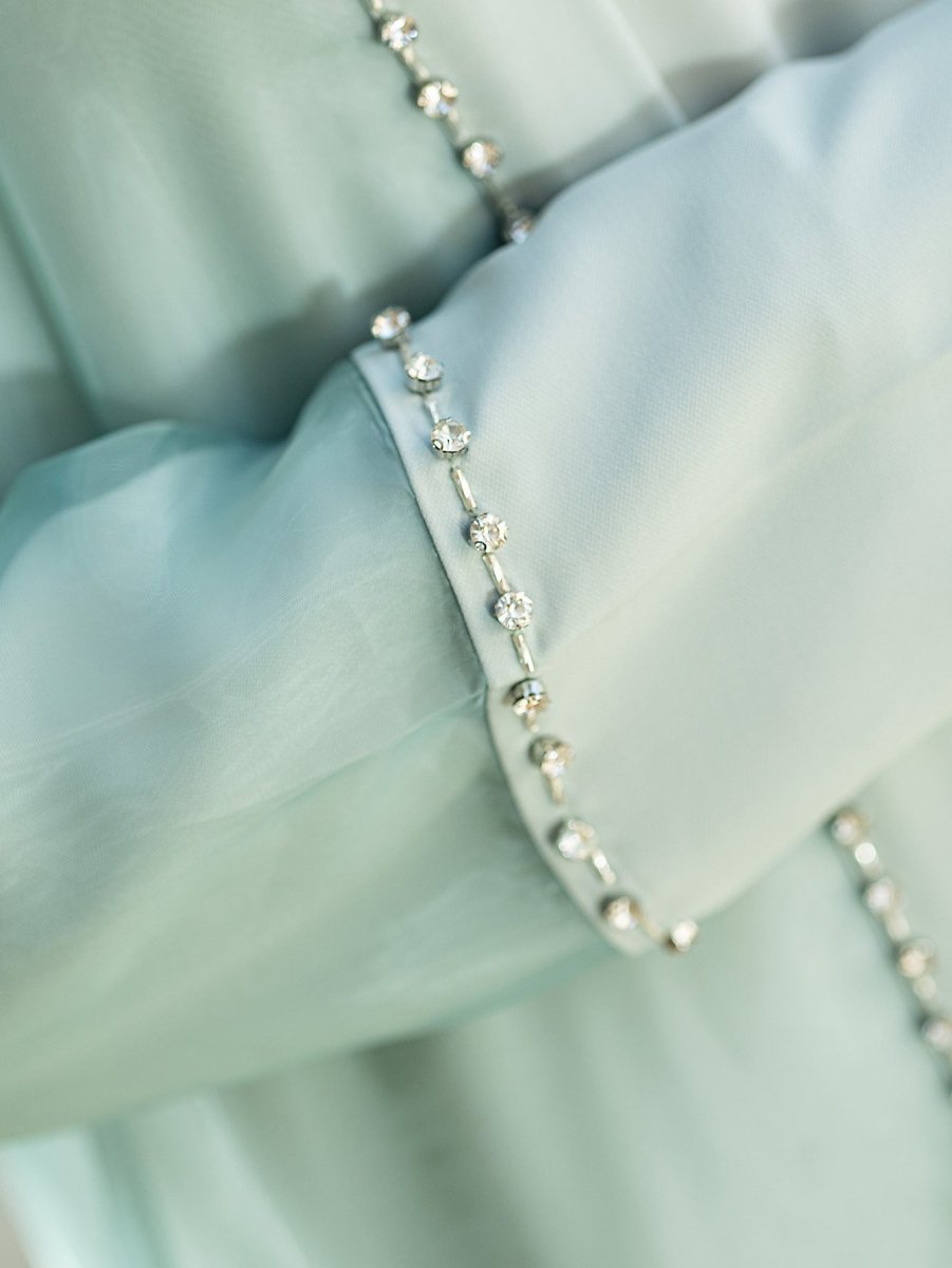 Mint Green Two-Piece Cardigan Dress Diamond-Embellished Cover-Up & Maxi Dress (MOA151)