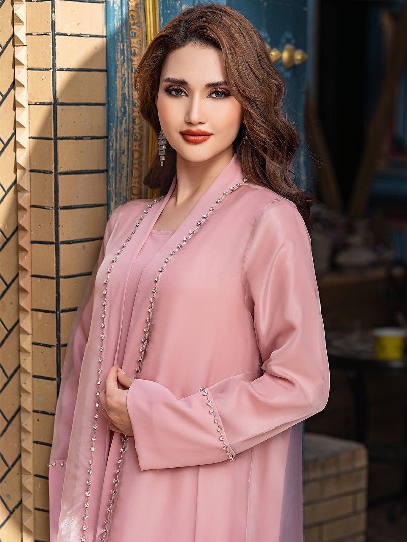 Mint Green Two-Piece Cardigan Dress Diamond-Embellished Cover-Up & Maxi Dress (MOA151)