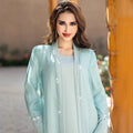 Mint Green Two-Piece Cardigan Dress Diamond-Embellished Cover-Up & Maxi Dress (MOA151)