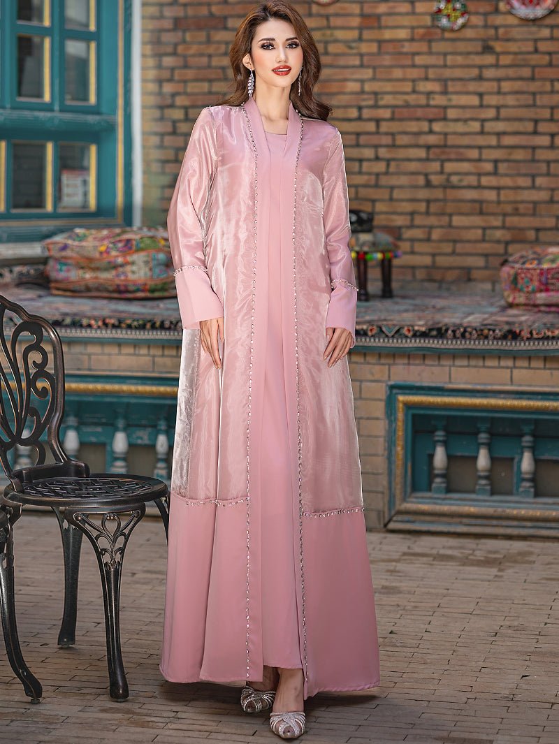 Mint Green Two-Piece Cardigan Dress Diamond-Embellished Cover-Up & Maxi Dress (MOA151)