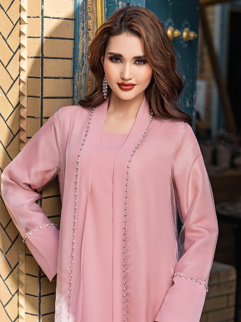 Mint Green Two-Piece Cardigan Dress Diamond-Embellished Cover-Up & Maxi Dress (MOA151)