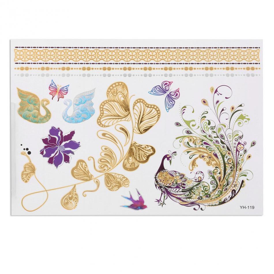 Mixed Colorful Metallic Flash Womens Tattoos Sticker Golden Silver Waterproof Temporary Disposable Tattoo