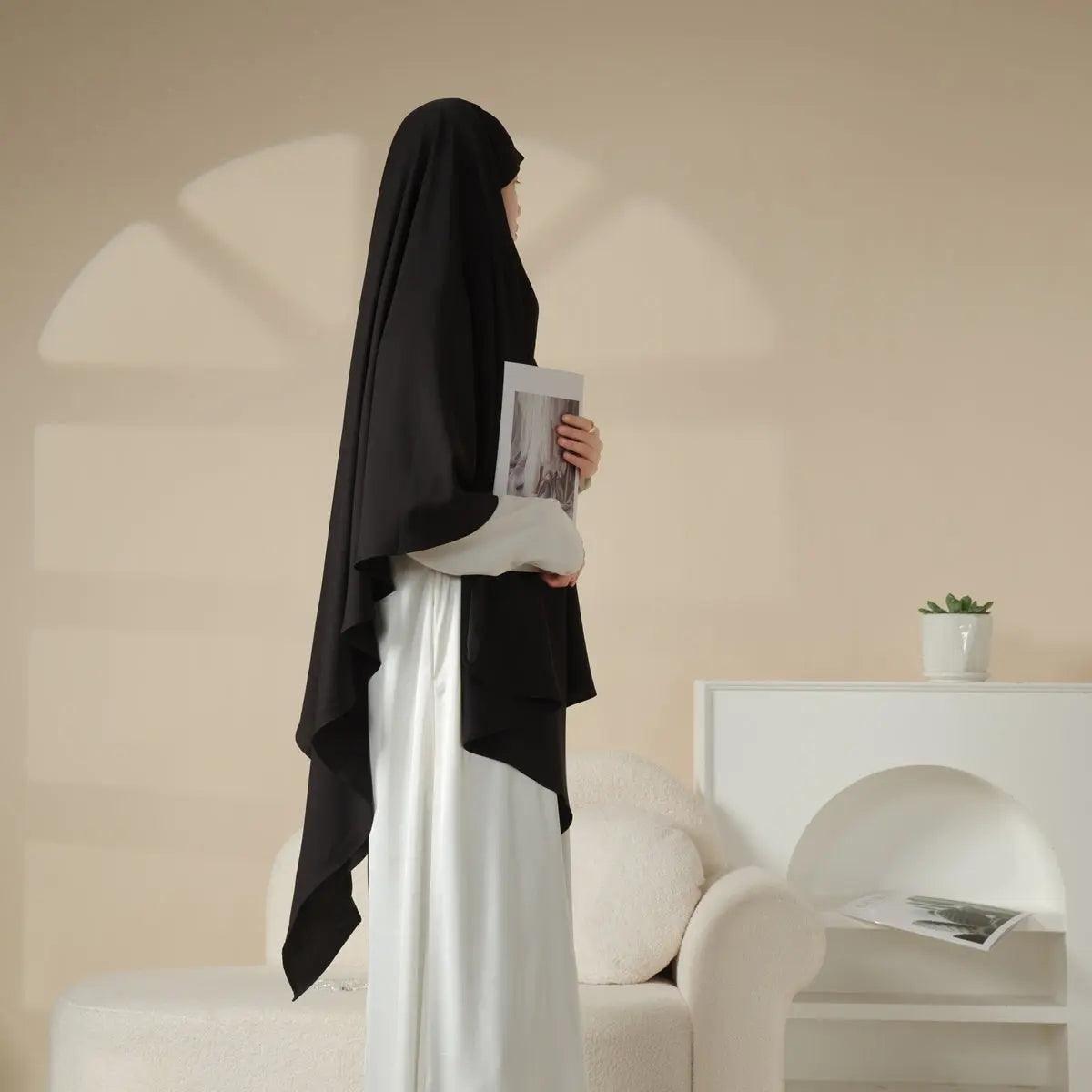 MK001 Niqab Attached 1-Layer Nida Plain Khimar