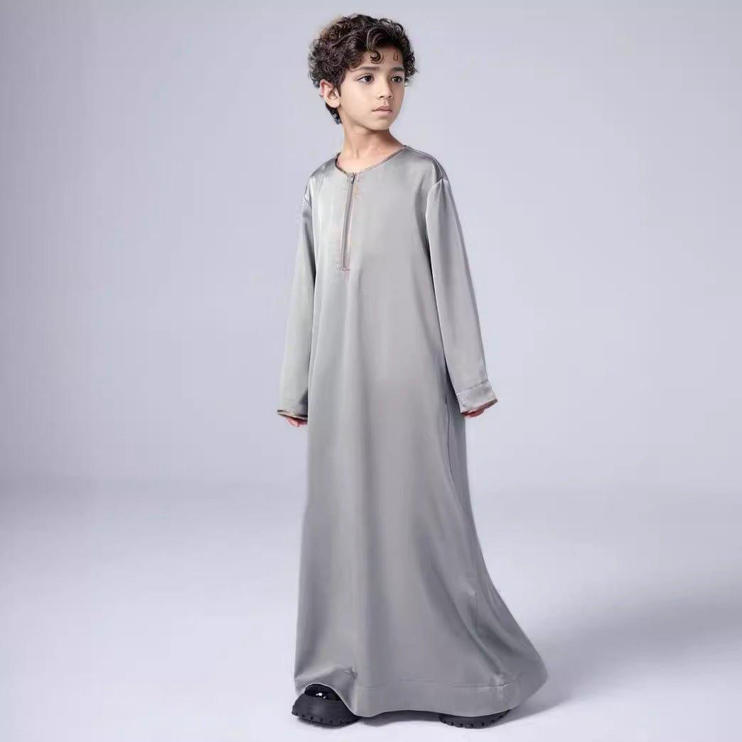 MKB006 Boys Satin Round Neck Simple Thobe