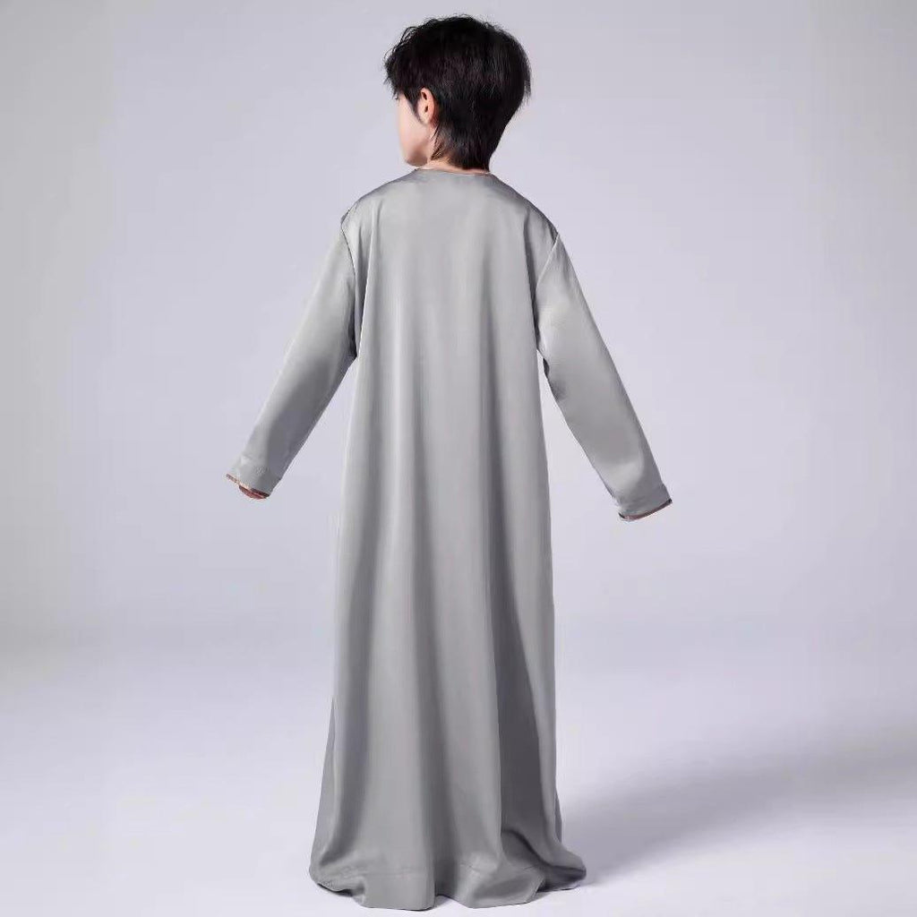MKB006 Boys Satin Round Neck Simple Thobe