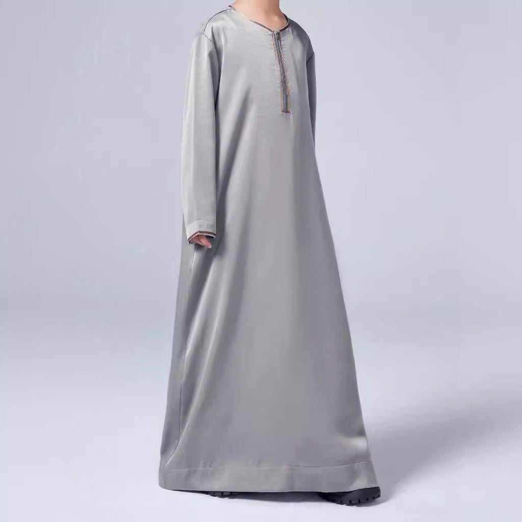 MKB006 Boys Satin Round Neck Simple Thobe