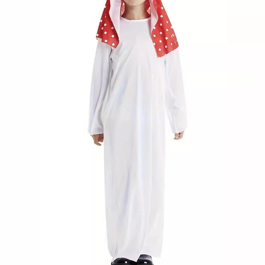 MKB009 Kids Round Neck Simple White Thobe