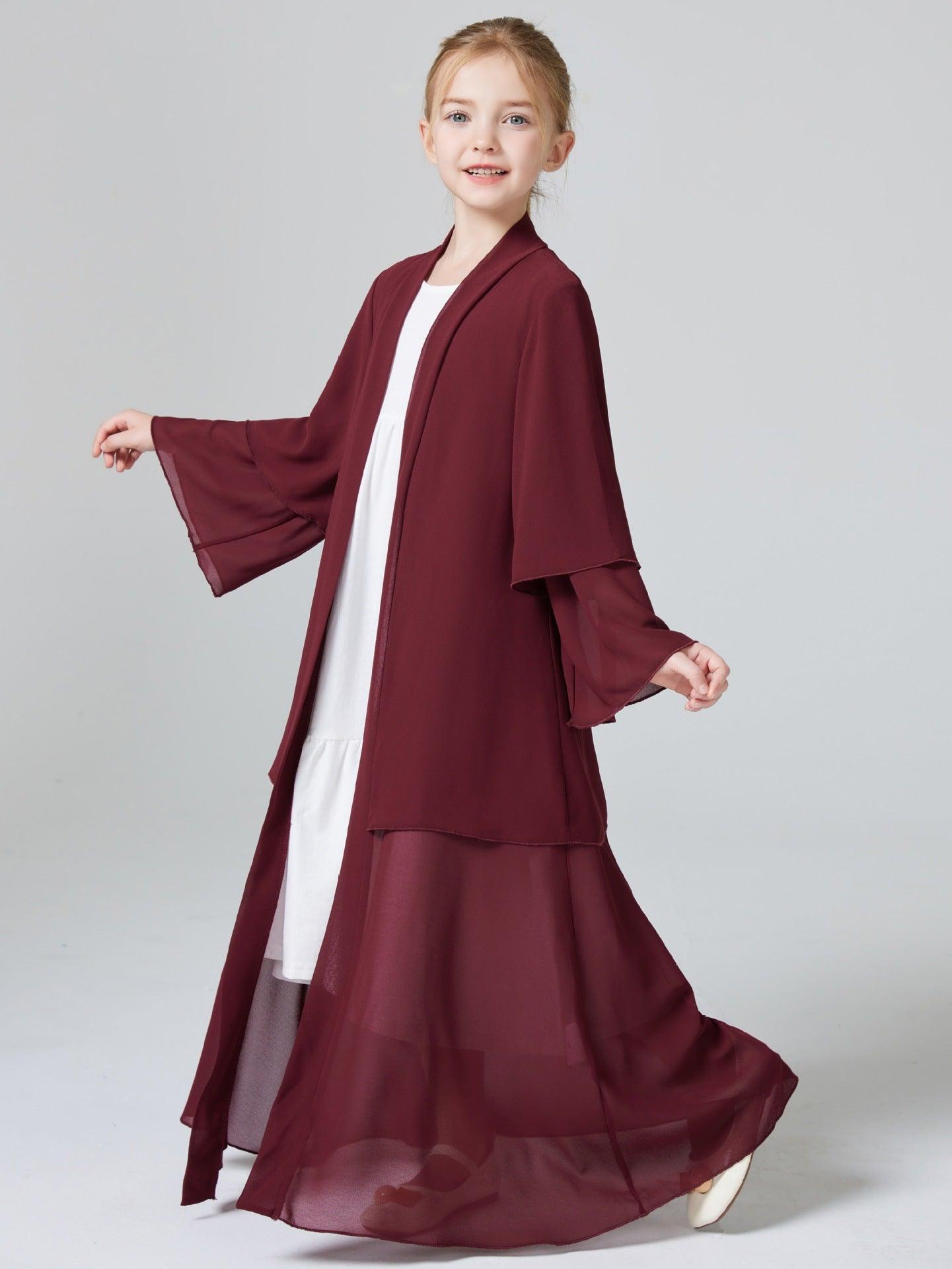 Two Layers Chiffon Girls Open Abaya Kid Abaya(MKG007)