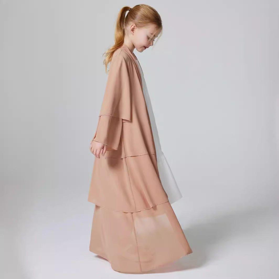Girls Plain 3-Layered Chiffon Open Abaya Kid Abaya(MKG009)