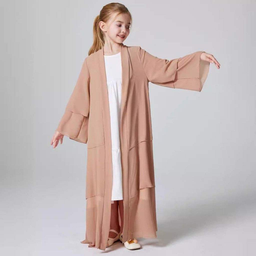 Girls Plain 3-Layered Chiffon Open Abaya Kid Abaya(MKG009)