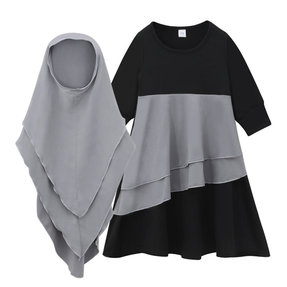 Matching Color Ruffle Abaya 2-Piece Set Kid Abaya(MKG011)