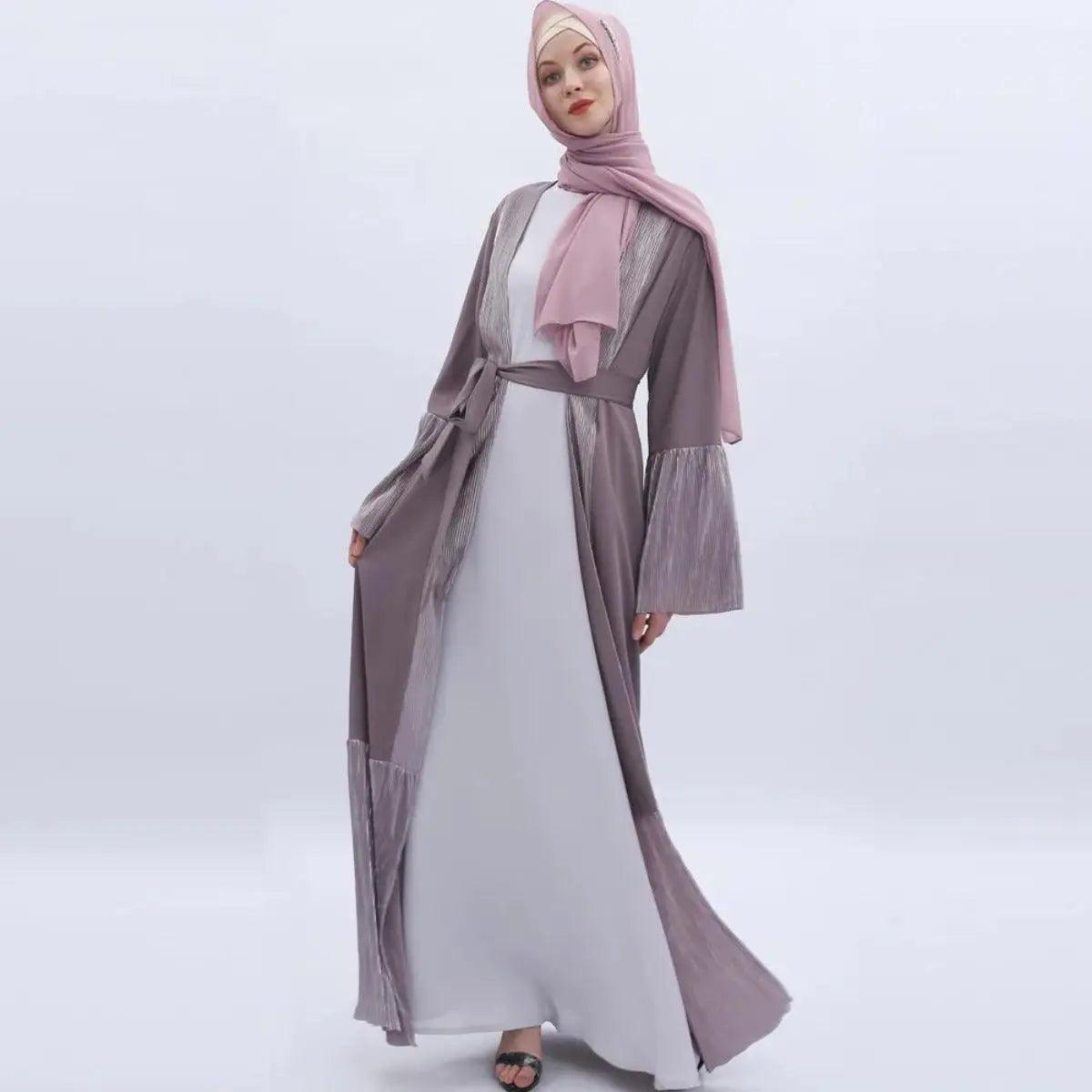 MO 001 Trumpet Sleeve Open Abaya With Pleated Design