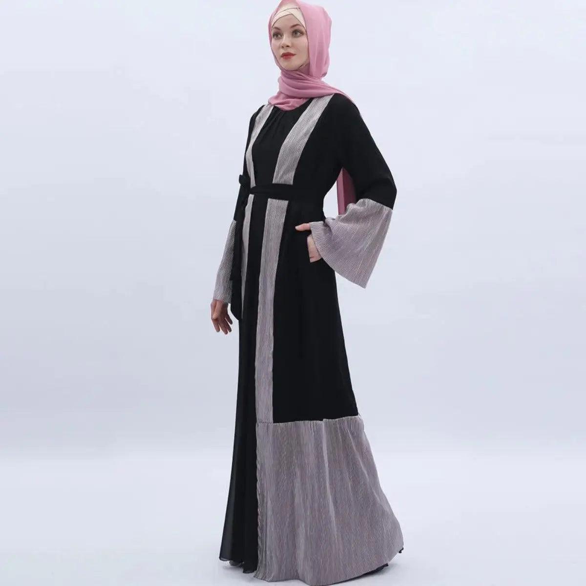 MO 001 Trumpet Sleeve Open Abaya With Pleated Design