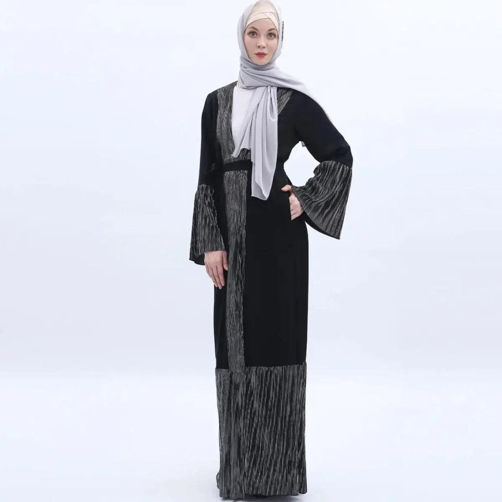 MO 001 Trumpet Sleeve Open Abaya With Pleated Design