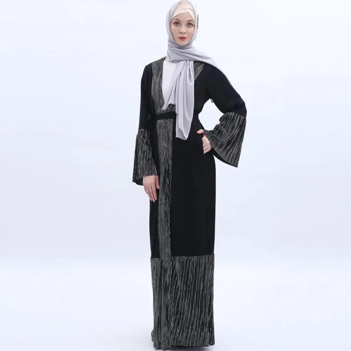 MO 001 Trumpet Sleeve Open Abaya With Pleated Design