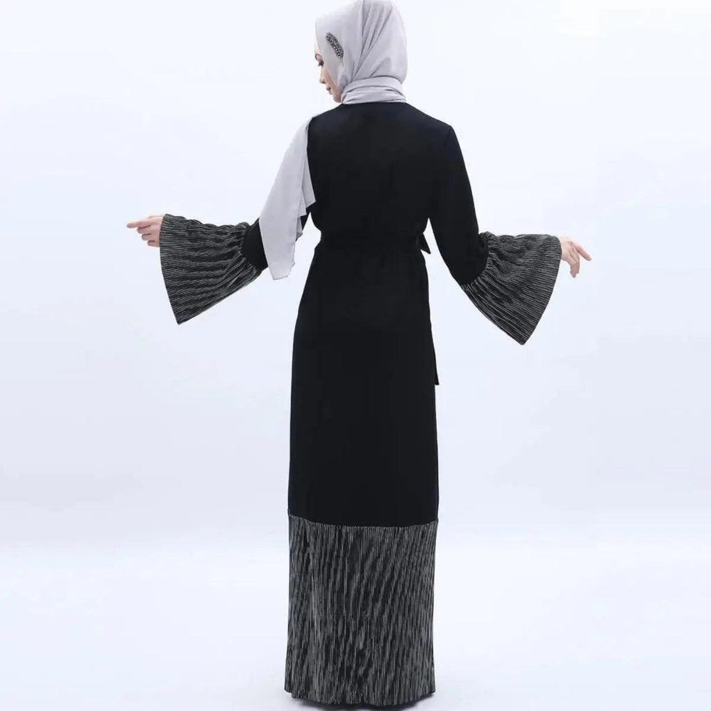 MO 001 Trumpet Sleeve Open Abaya With Pleated Design