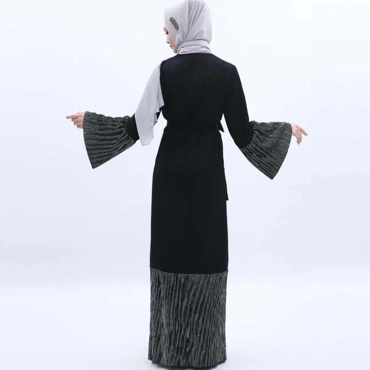 MO 001 Trumpet Sleeve Open Abaya With Pleated Design