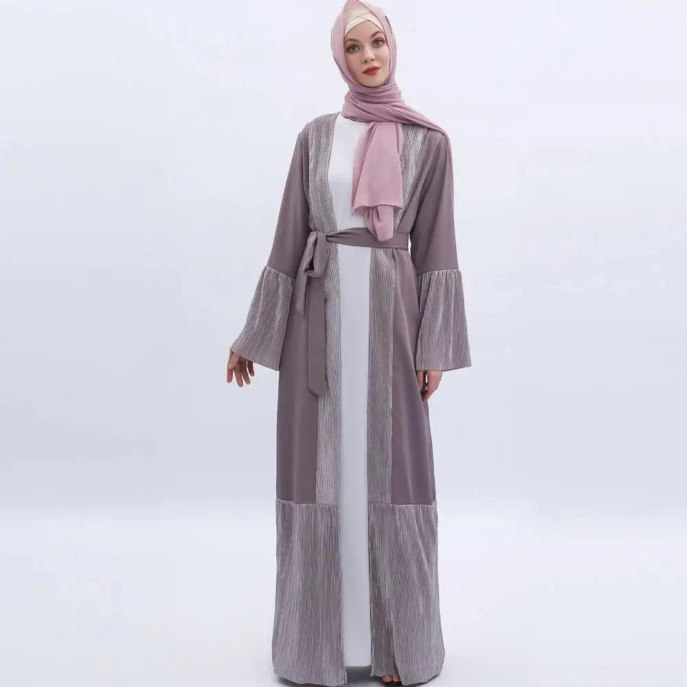 MO 001 Trumpet Sleeve Open Abaya With Pleated Design